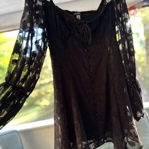 Urban Outfitters Black Sheer Button-Front Mini Dress